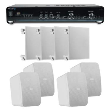 Imagem de COMP Kit Som Ambiente Posto de Gasolina Amplificador Slim + 4 Arandela