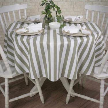 Imagem de Toalha de Mesa Redonda em Tecido Jacquard Estampado Listrado Cinza, 3,