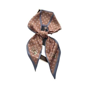 Imagem de Lenço De Seda Longo Com Estampa Floral Para Mulheres, Fita Para Cabelo
