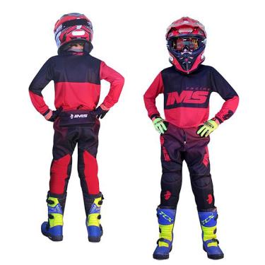 Imagem de Kit Roupa Ims Army Vermelho Calça Camisa Infantil Motocross