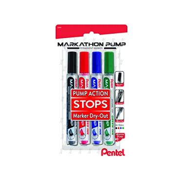 Imagem de Pentel Marcador permanente Markathon, ponta de cinzel, cores sortidas, pacote com 4 (NLF60XBP4M)
