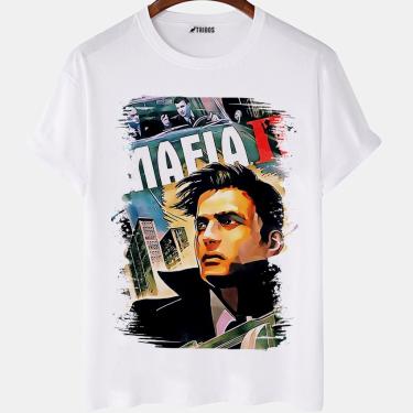 Imagem de Camiseta masculina Filme Mafia 2 Desenho Capa Arte Camisa Blusa Branca Estampada