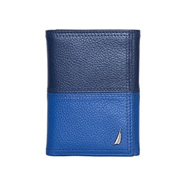 Imagem de Nautica Carteira masculina clássica de couro com três dobras RFID (disponível em grãos lisos ou seixos), Dois tons - azul cobalto, tamanho nico