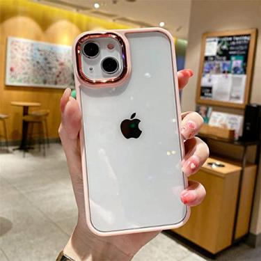Imagem de Capa de telefone com lente cor doce sólida transparente para iPhone 12 11 13 14 Pro Max X XR XS Mini 7 8 Plus 6 SE Capa de proteção de acrílico rígido, rosa, para iPhone 11