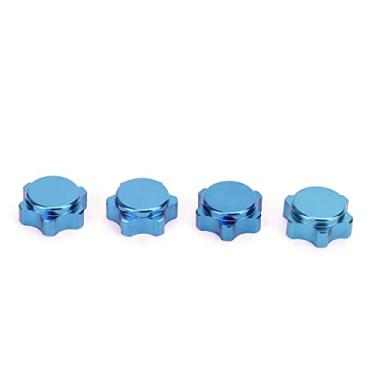 Imagem de Tbest Porca do cubo da roda RC, 4 peças de 17 mm de liga de alumínio porca do cubo da roda anti-poeira para HSP94762 94886 1/8 RC carro (azul) acessório do modelo do carro