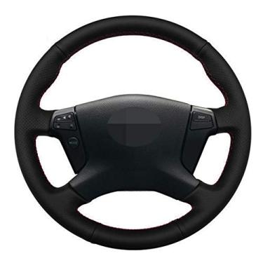 Imagem de TPHJRM Capa de volante de carro costurada à mão DIY PU couro artificial, apto para Toyota Avensis 2003 2004 2005 2006 2007
