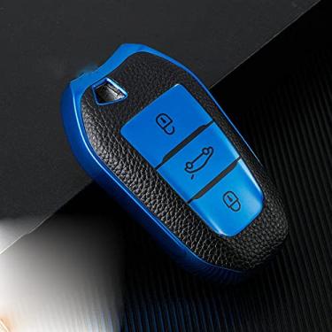 Imagem de SELIYA Capa de couro TPU para chave de carro capa completa, apto para Peugeot 308 408 508 2008 3008 4008 5008 Citroen C4 C4L C6 C3-XR, azul