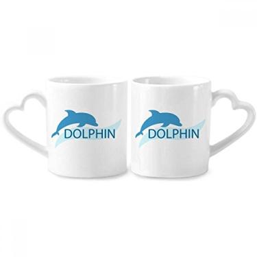 Imagem de Blue Ocean Docile Dolphin Illustrate Couple Porcelain Mug Set Ceramic Lover Cup Heart Handle