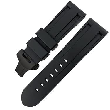 Imagem de DFAMIN Fecho borboleta pulseira de borracha 24mm 26mm para Panerai LUMINOR submersível colorida silicone esportivo pulseira (cor: preto preto 2, tamanho: 24mm)