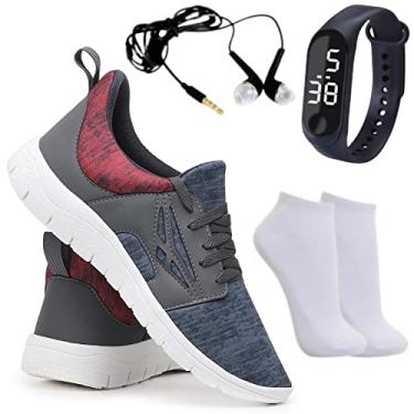 Imagem de Tenis Caminhada Corrida Leve Macio Confortável Academia Fitness Relogio + Meia + Fone - Preto+branco - 35