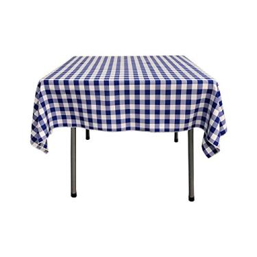 Imagem de LA Linen TCcheck52 x 52-RoyalK50 Toalha de mesa quadrada xadrez de poliéster branco e azul real - 132 x 132 cm.