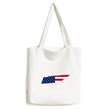 Imagem de Tennessee USA Mapa Estrelas Listras Bandeira Forma Sacola de Lona Bolsa de Compras Casual Bolsa