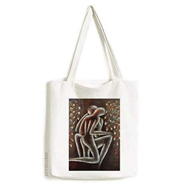 Imagem de Bolsa de lona com ilustração abstrata de estilo moderno bolsa de compras casual