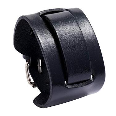 Imagem de YingHwa Pulseira de couro masculina retrô punk hip hop pulseira de couro bovino gótico rock ajustável pulseira larga de couro, Couro, Sem pedras preciosas