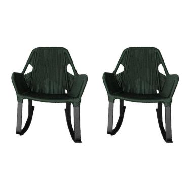 Imagem de Kit 2 Cadeiras De Balanço Athenas Corda Náutica Base Em Alumínio Preto-verde Musgo - Cor: Verde