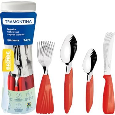 Imagem de Faqueiro 24 Peças Ipanema Lâminas 100% Inox Jogo de Talheres #Dsb (Vermelho)