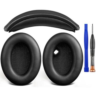 Imagem de SOULWIT Almofadas de Orelha + faixa de cabeça, Kit de Substituição para Sony WH-1000XM4 (WH1000XM4) Auscultadores Over-Ear, Parte de Reparo de Almofadas de Orelha - Preto