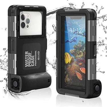 Imagem de Transy Capa de telefone universal à prova d'água para mergulho com snorkel, capa de telefone subaquática profissional IP68 com cordão para iPhone Galaxy Huawei Moto todas as séries (preta, capa de