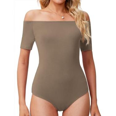 Imagem de LAOALSI Body feminino tomara que caia manga curta slim fit casual básico body tops camisetas, Caqui, M