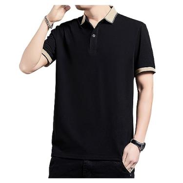 Imagem de Camisa polo masculina de seda gelo de lapela sólida com botão para treino camiseta atlética secagem rápida curta, Cor 7, 4G