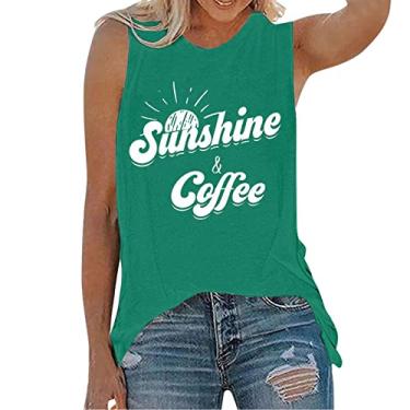 Imagem de Regata feminina com estampa de sol e café, linda camiseta de ginástica, estampa de letras, Z01 Verde, G
