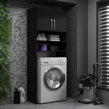 Imagem de Armário Multiuso Lavanderia 2 Portas 3 Nichos Provençal Preto