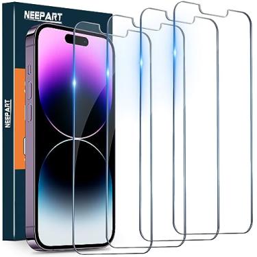 Imagem de NEEPART Pacote com 4 protetores de tela de vidro temperado para iPhone 14 Pro [6,1 polegadas), proteção de sensor, película de vidro temperado 9H, antiarranhões, compatível com capas, fácil
