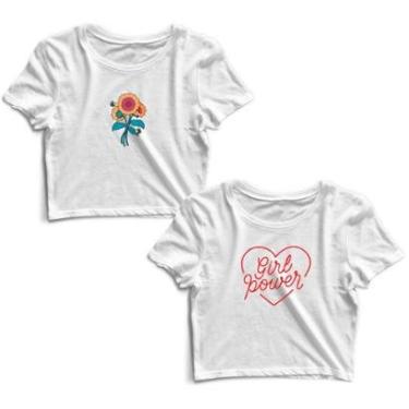 Imagem de Kit 2 Blusas Cropped Tshirt Feminina Flores e Coração Girl Power-Feminino
