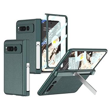 Imagem de Tarieson Capa de telefone de couro vegano para Google Pixel Fold - com suporte verde