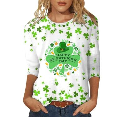 Imagem de Camiseta feminina St Patricks Day de algodão St. Pattys gola redonda Dia de São Patrício camiseta feminina professora, 011-verde menta, XXG