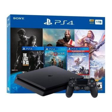 Imagem de Sony Playstation 4 Slim 1tb Mega Pack: The Last Of Us Remastered/god Of War/horizon Zero Dawn Complete Edition Cor  Preto Onyx PlayStation 4