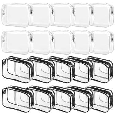 Imagem de Bolsas de cosméticos transparentes para mulheres e homens, bolsas de higiene à prova d'água, bolsas de maquiagem de PVC, estojo organizador com zíper para viagem e banheiro, Preto e branco, Sacos à