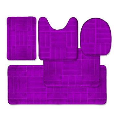 Imagem de Effiliv Conjunto de tapetes de banheiro de 5 peças – Conjunto de tapetes de banheiro de espuma viscoelástica macios e confortáveis, tapetes de banho absorventes espessos antiderrapantes, laváveis na