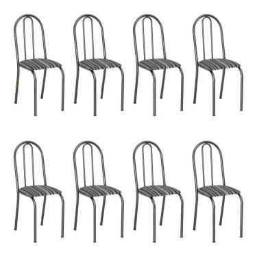 Imagem de Kit 8 Cadeiras De Cozinha Califórnia Estampado Preto Listrado Pés De Ferro Preto