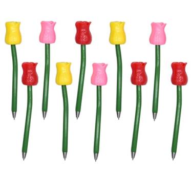 Imagem de SIPLIV 10 canetas esferográficas em forma de rosa flores coloridas pretas 0,5 mm caneta esferográfica tinta gel caneta esferográfica para escritório material escolar - rosa