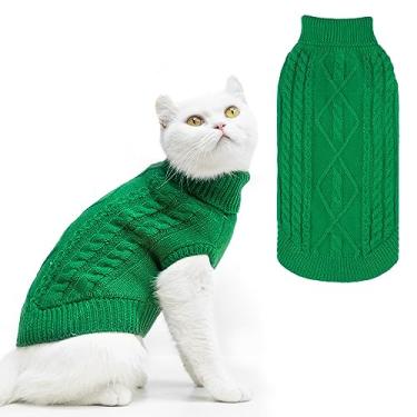 Imagem de PUPTECK Casaco suéter de gato de inverno - roupas macias e quentes para clima frio malha para gatinhos e cães pequenos uso interno ao ar livre, malha clássica para cachorrinhos gatinhos meninas meninos, verde, G