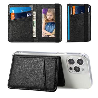 Imagem de TopFunny Capa de celular tipo carteira, suporte de cartão de crédito para parte traseira das capas de telefone, capa tipo carteira de couro compatível com iPhone, Samsung Galaxy Android a maioria dos smartphones preto