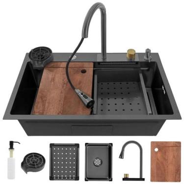 Imagem de Cuba Goumert Cozinha Pia Cascata Torneira Luxo Completa Inox Lavador C