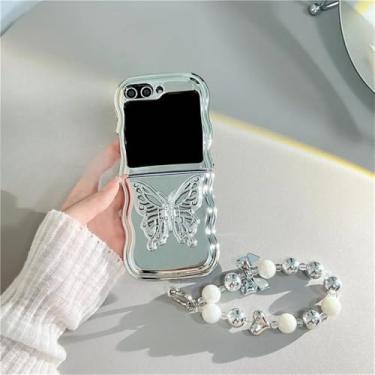 Imagem de Capa galvanizada com suporte de telefone borboleta para Samsung Galaxy Z Flip 6 5 4 3 Capa traseira protetora para ZFlip4 ZFlip5 ZFlip6 Case, case chain2, para Z Flip 5