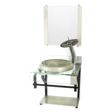 Imagem de Gabinete Vidro 40Cm Banheiro Curvado Duplo Pp Cuba Chapéu - Cubas E Ga