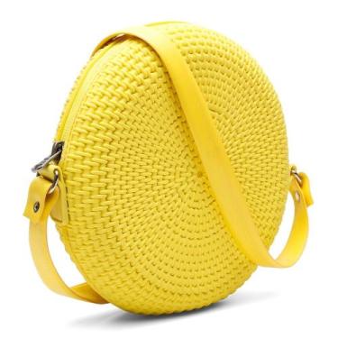 Imagem de Bolsa Pequena de Lado Redonda Feminina Transversal Quebeck VK, Amarelo