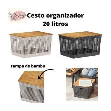 Imagem de Caixa Organizadora Cesto organizador Com Tampa de Bambu para Calçados 