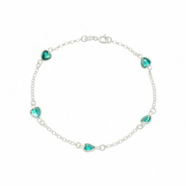 Imagem de Pulseira Feminina Choker De Prata 925 Verde Coração Zircônia - DR Joia