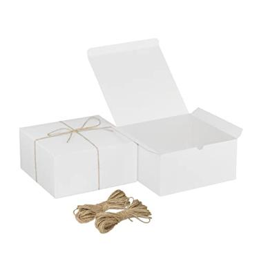 Imagem de Xxcxpark 16 caixas de presente brancas 20 x 20 x 10 cm, caixa de presente decorativa de papel kraft com tampa para artesanato, cubos, cupcake, caixas de presente Kraft para aniversário, casamento