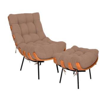 Imagem de Poltrona e Puff Costela Base Metálica Fixa no Linho - Vallisa Decor, C