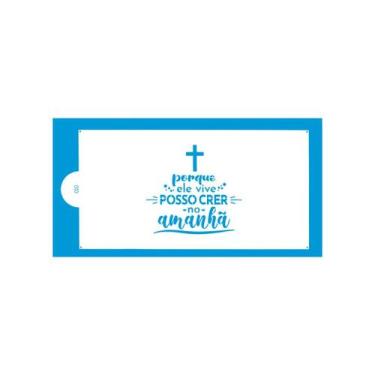 Imagem de Stencil de páscoa porque ele vive 34,5x16,5cm - blue star