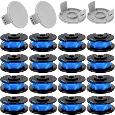 Imagem de KAKO Roçadeiras de substituição de bobina para Ryobi One+ AC14RL3A 18v, 24v e 40v sem fio, 3,35 m 0,18 cm alimentação automática sem fio cabo cabo bobinas de comedor de erva daninha com tampa 522994001 (16bobinas + 4 tampas)