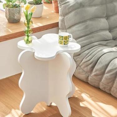 Imagem de Mesa de centro pétala, mesa lateral pequena de madeira maciça com desenho animado, mesa de canto com perna em forma de X para sala de estar, quarto, varanda, mesa de canto fácil de montar (45 x 50,5
