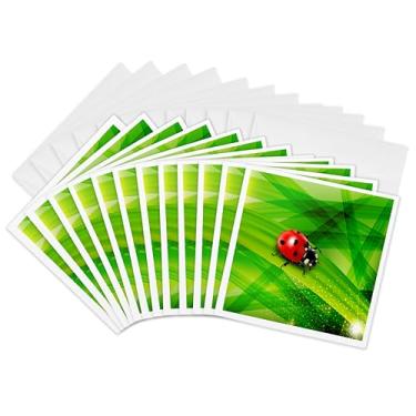 Imagem de 3dRose Life like lady bug on green abstract leaf - Cartões comemorativos, 15 x 15 cm, conjunto de 12 (gc_167250_2)