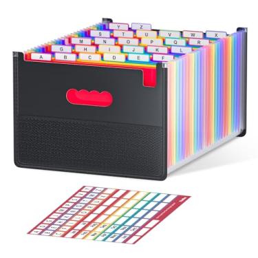 Imagem de Organizador de arquivos Accordian com 26 bolsos, caixa de arquivos expansível com bolsa de malha, pasta de arquivo Accordion, capa expansível, papel portátil/conta/recibo/organizador de documentos com 3 abas de alfabeto A-Z (tamanho de letra A4)